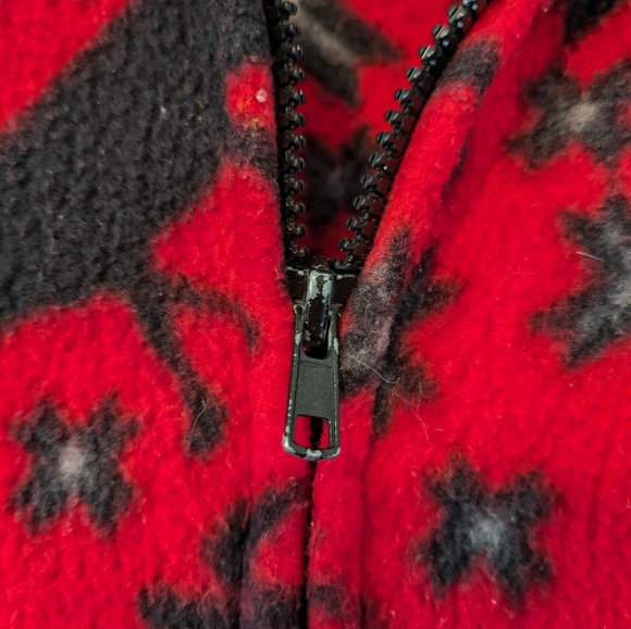 Vintage Red Fleece Zip Up Jacket with Moose & Pockets- M but fits like a L - Picture 4 of 4